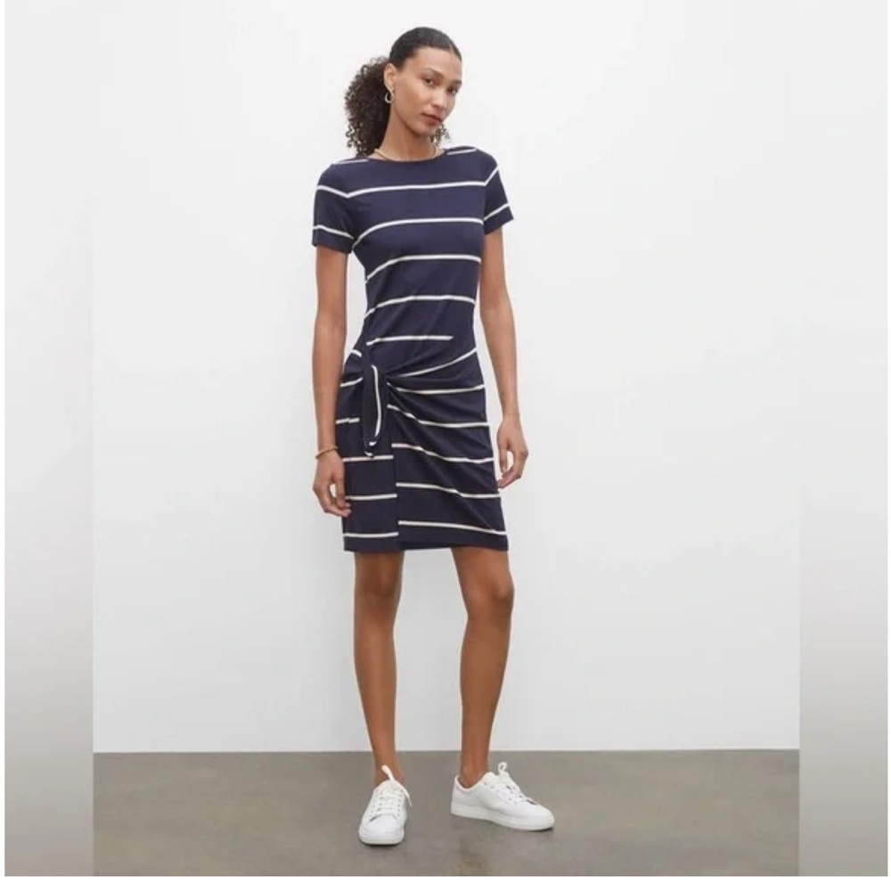 Club Monaco Navy and White Striped Wrap Waist Preppy Mini Dress Size Small